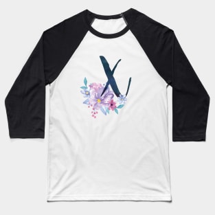 Floral Monogram X Pretty Lilac Bouquet Baseball T-Shirt